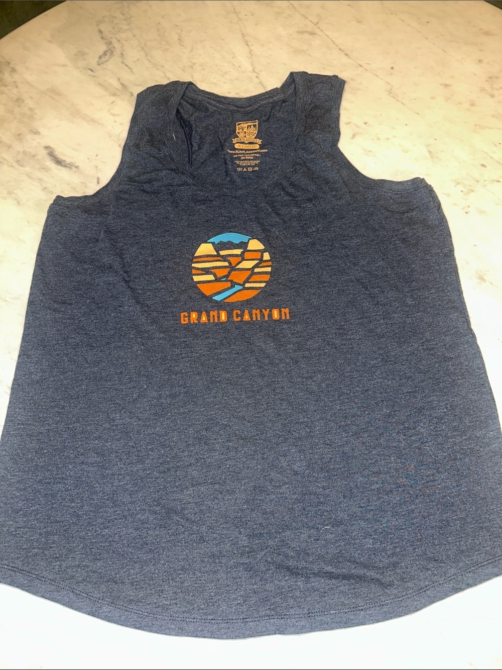 Grand Canyon Graphic Tank Top - Navy with Orange Print run flagstaff size XL